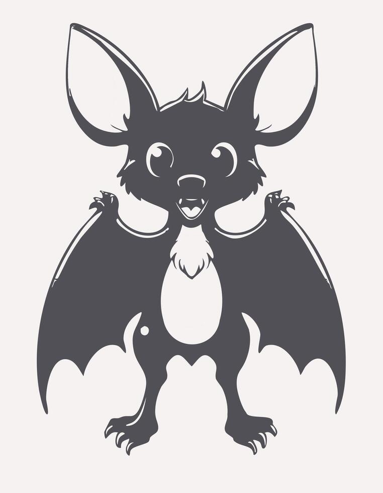 Cute Bat Animal Coloring Kid Book Page in Black and White. Monochrome and Colored vector