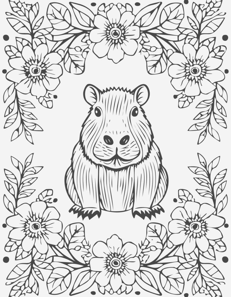 Cute Capybara Animal Mammal Coloring Kid Book Page in Black and White. Monochrome Colored Samples vector