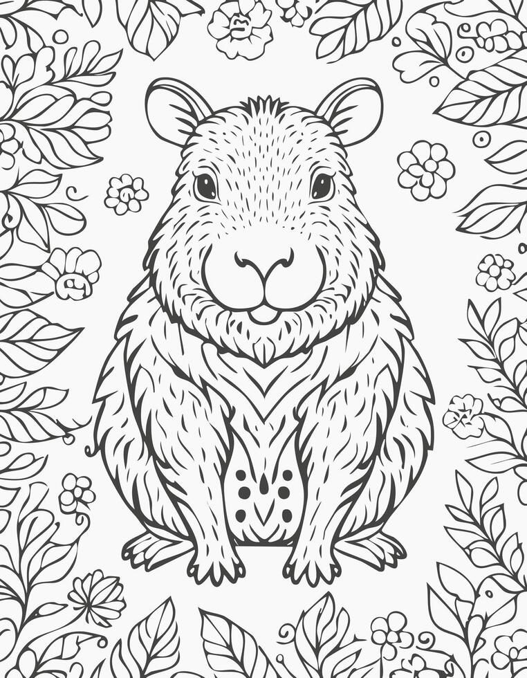 Cute Capybara Animal Mammal Coloring Kid Book Page in Black and White. Monochrome and Colored Samples vector