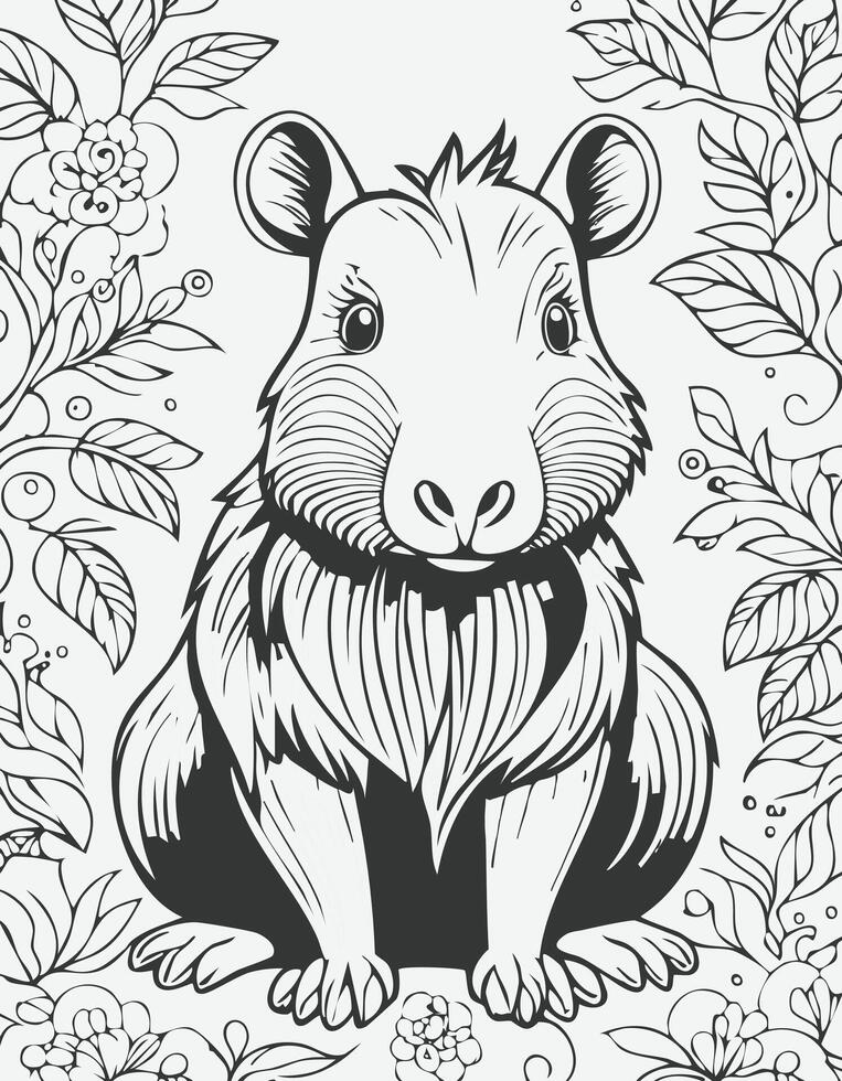 Cute Capybara Animal Mammal Coloring Kid Book Page in Black and White. and Colored Samples vector