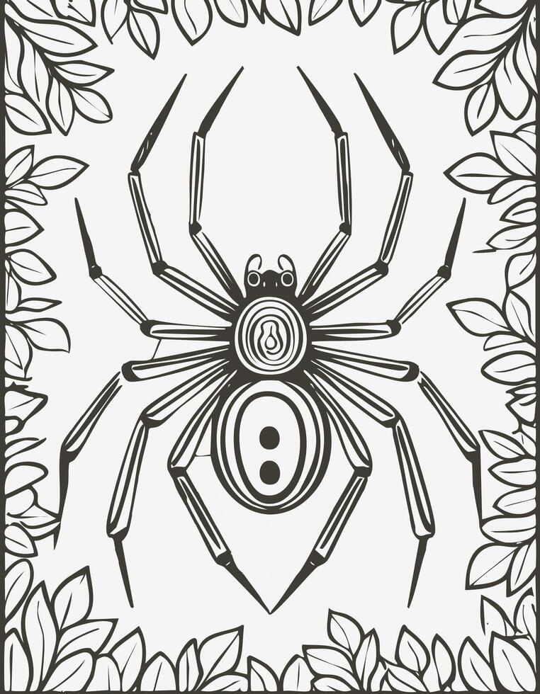 Cute Spider Animal Coloring Kid Book Page in Black White. Monochrome and Colored Samples vector