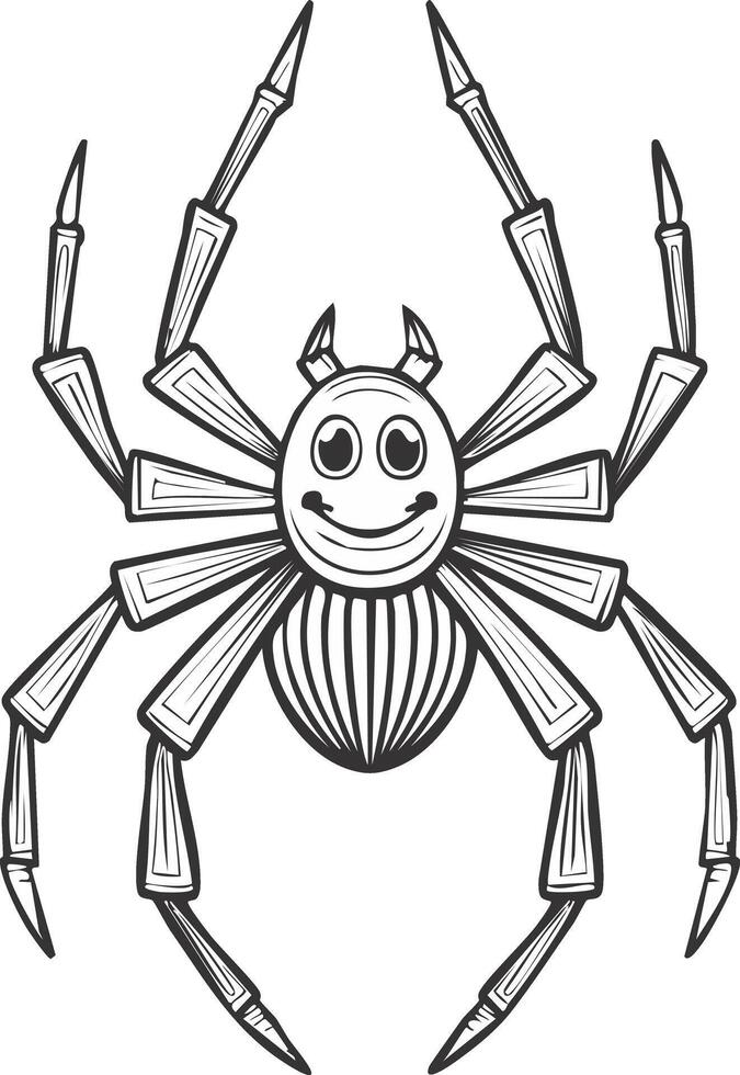 Cute Spider Animal Coloring Kid Book Page in Black and White. Monochrome and Colored Samples vector