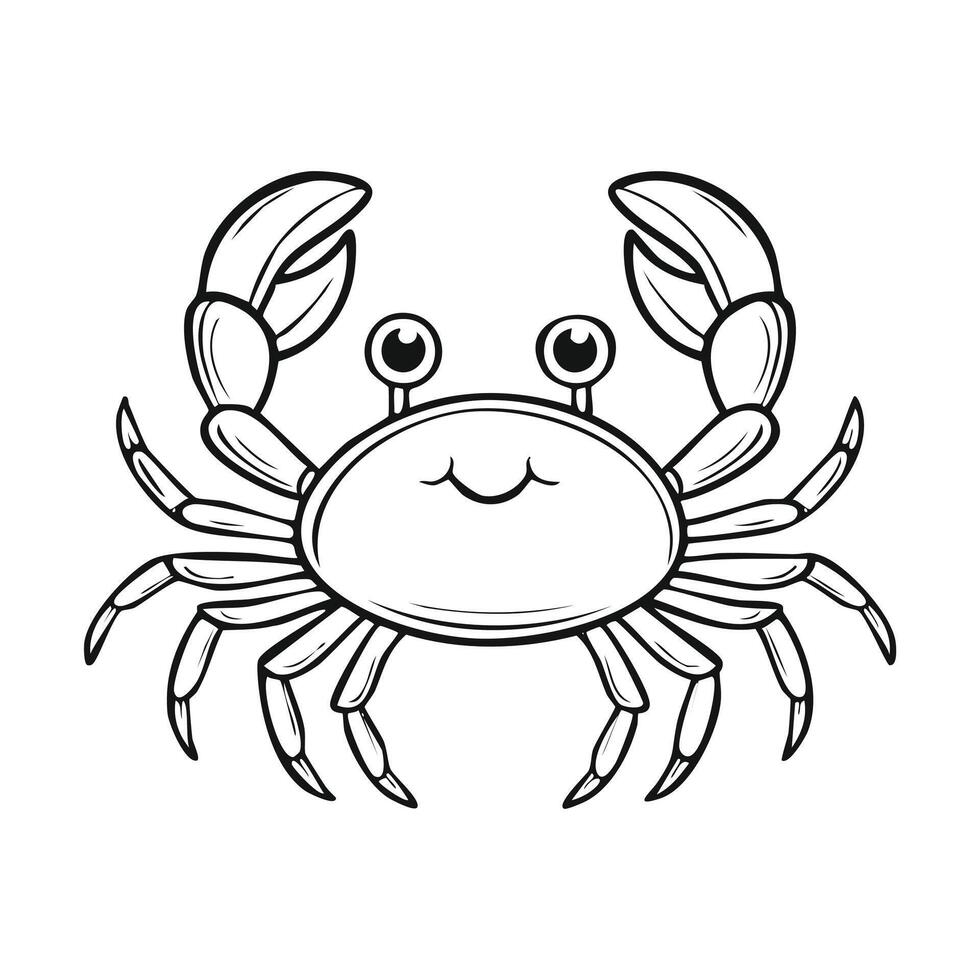 Cute Crab Animal Coloring Kid Book Page in Black and White. Monochrome and Colored Samples vector