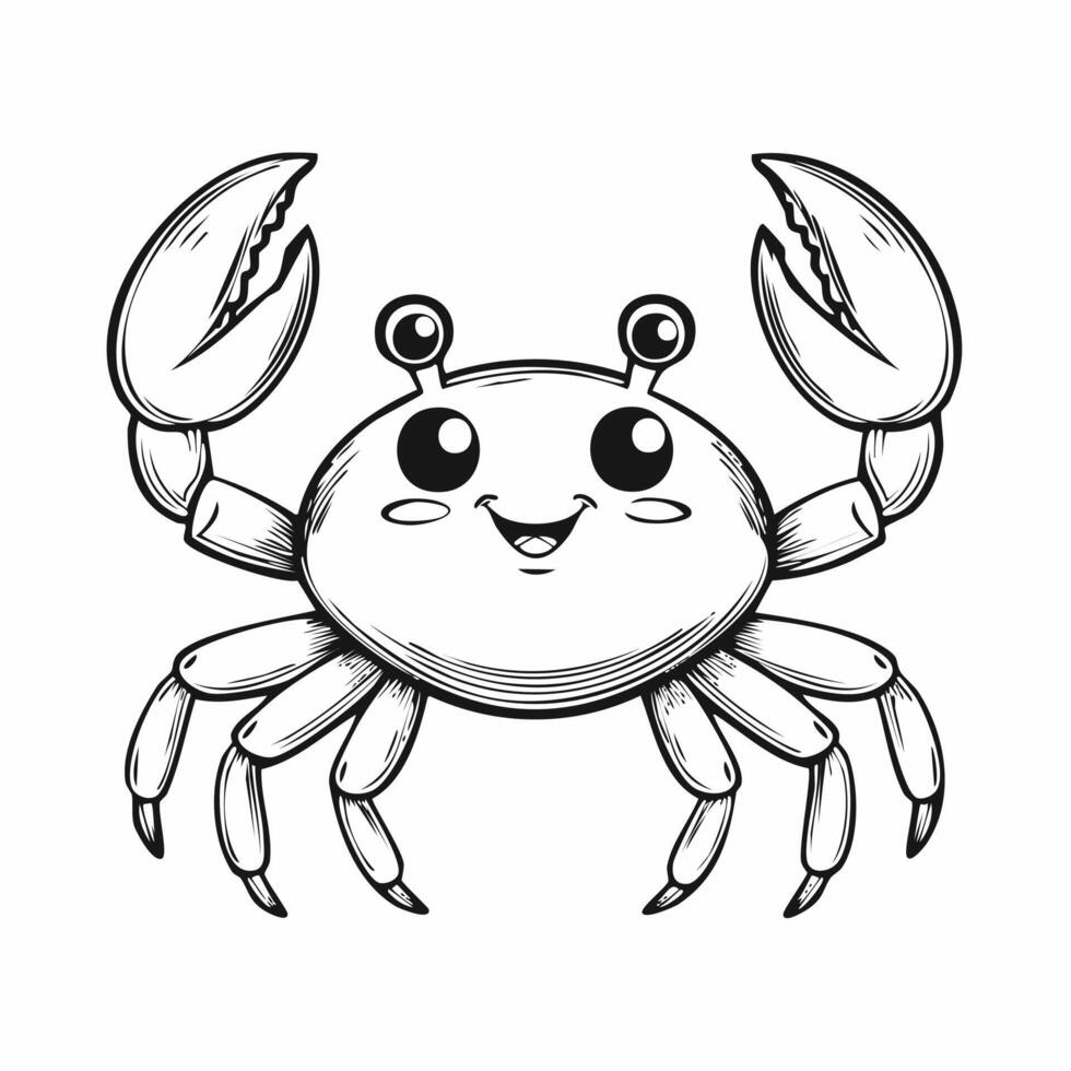 Cute Crab Animal Coloring Kid Book in Black and White. Monochrome and Colored Samples vector