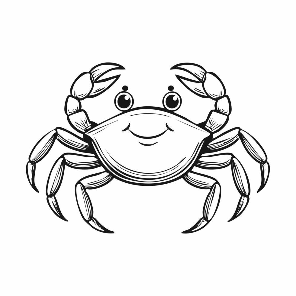 Cute Crab Animal Coloring Kid Book Page in Black and White. and Colored Samples vector