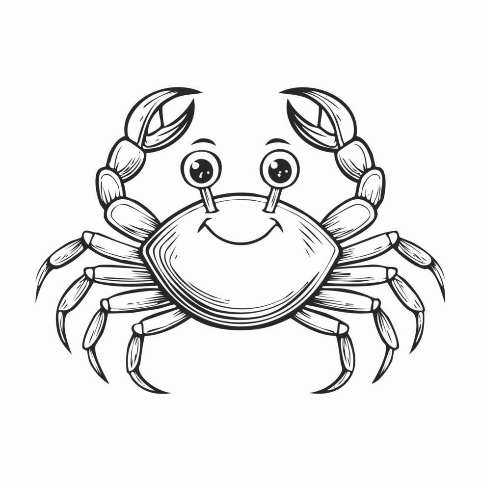 Cute Crab Animal Coloring Kid Book Page in Black and White. Monochrome and Samples vector