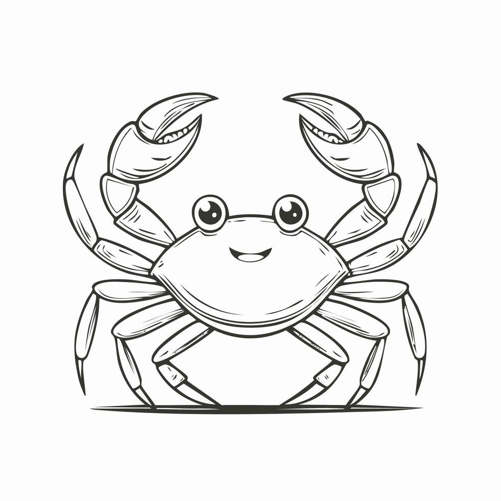 Cute Crab Animal Coloring Kid Book Page in Black and White. Monochrome Colored Samples vector