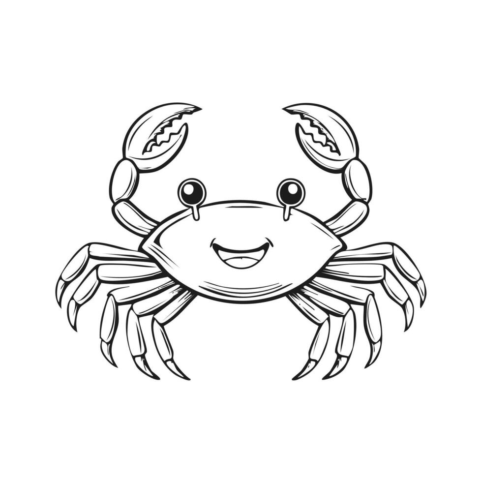 Cute Crab Animal Coloring Kid Book Page in Black White. Monochrome and Colored Samples vector