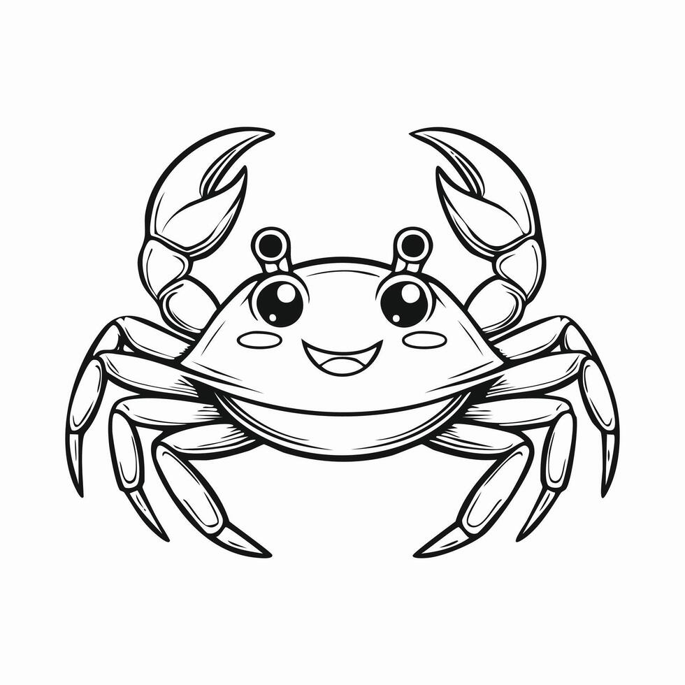 Cute Crab Animal Coloring Kid Book Page in Black and White. Monochrome and Colored vector