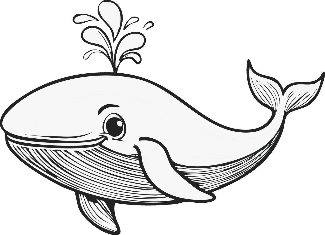 Cute Whale Animal Coloring Kid Book Page in Black and White. and Colored Samples vector