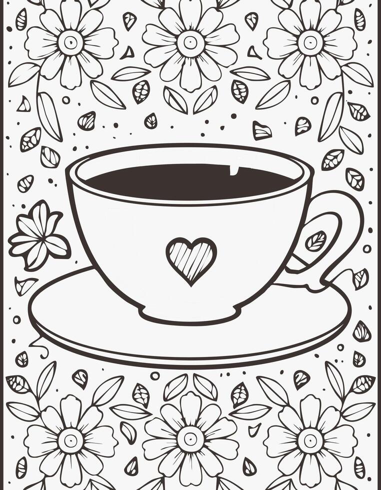 Cute Tea Drink Beverage Liquid Coloring Kid Book Page in Black and White. and Colored Samples vector