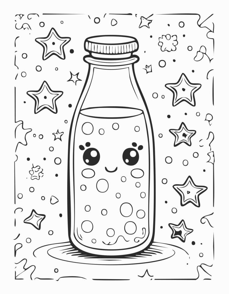 Cute Milk Drink Beverage Liquid Coloring Book in Black and White. Monochrome and Colored Samples vector