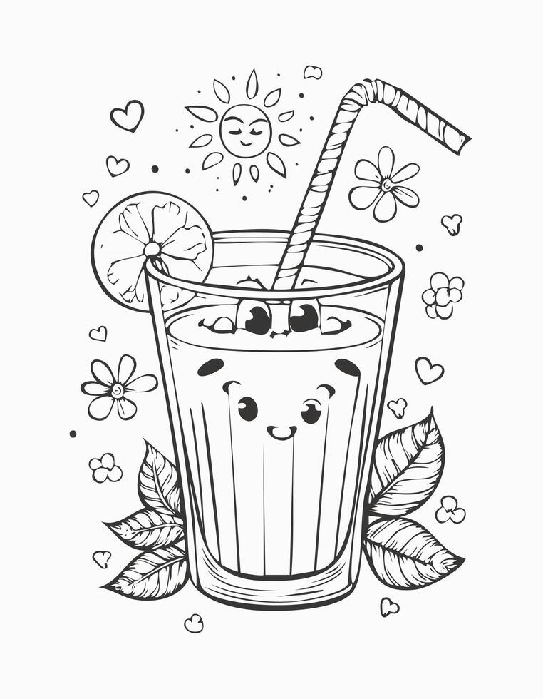 Cute Milk Drink Beverage Liquid Coloring Kid Page in Black and White. Monochrome and Colored Samples vector