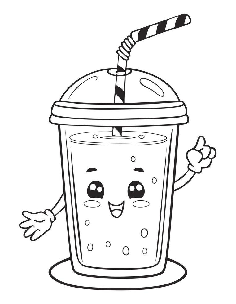 Cute Juice Drink Beverage Liquid Coloring Kid Book Page in Black and White. and Colored Samples vector