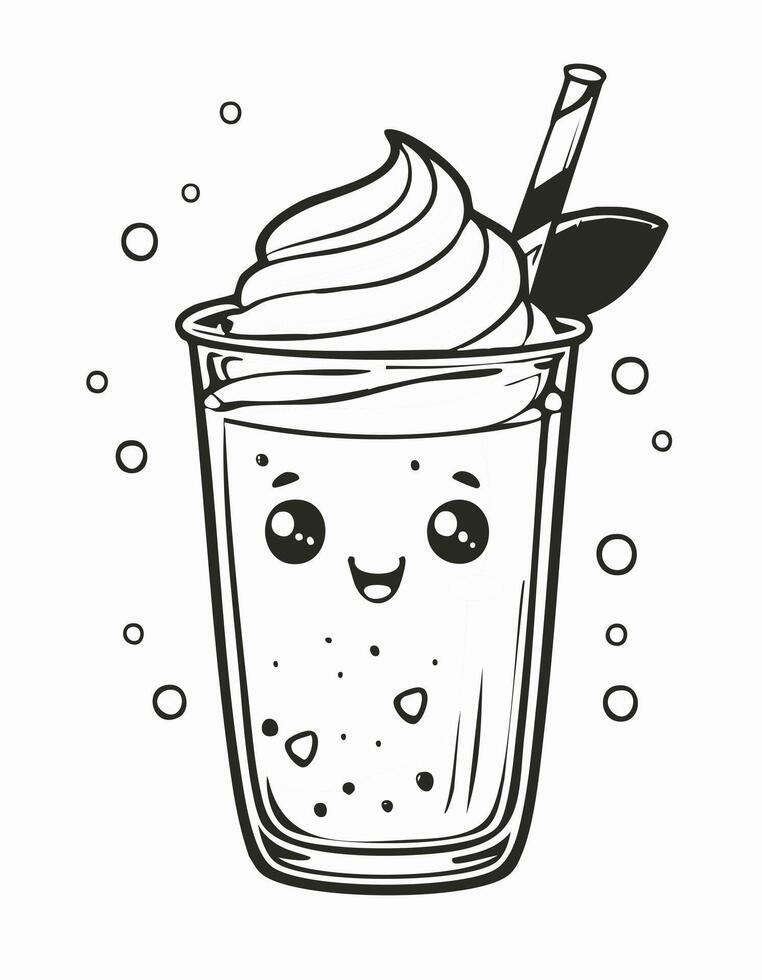 Cute Smoothie Drink Beverage Liquid Coloring Kid Book in Black and White. Monochrome and Colored Samples vector