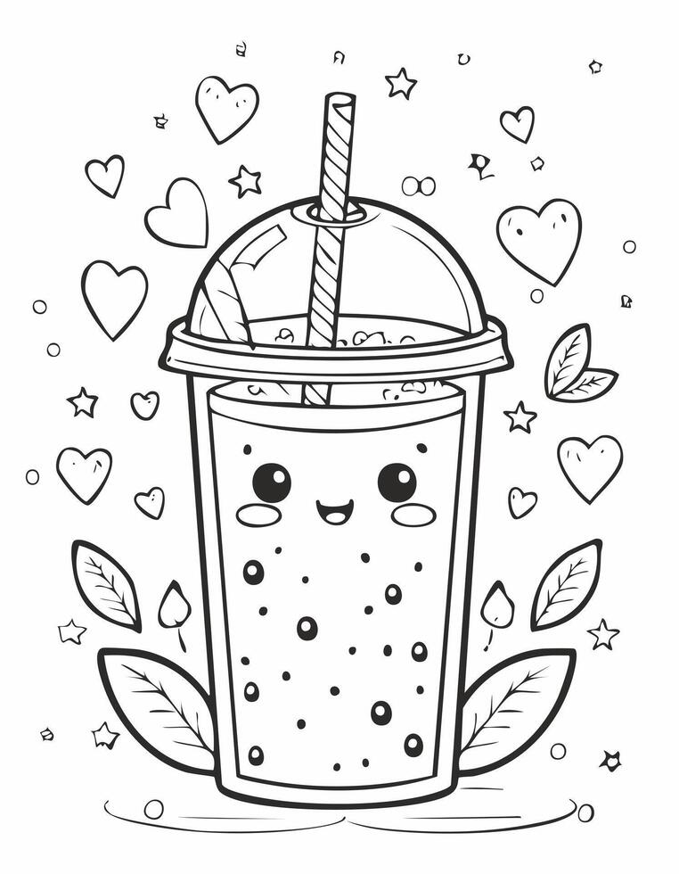 Cute Smoothie Drink Beverage Liquid Coloring Kid Book Page in Black and White. Monochrome Colored Samples vector