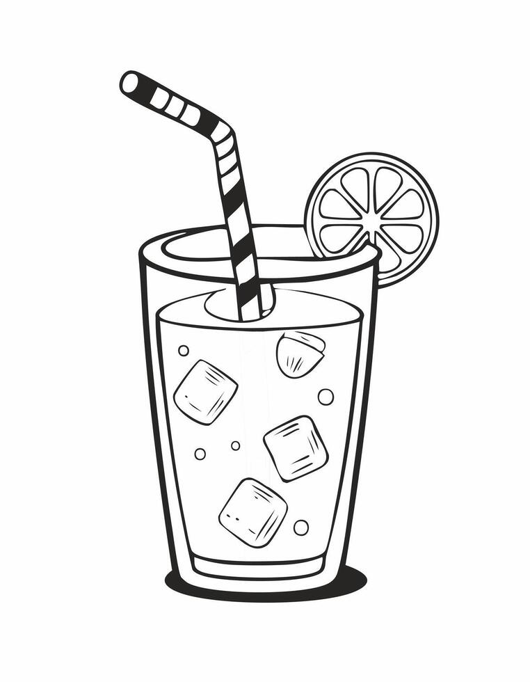 Cute Iced Tea Drink Beverage Liquid Coloring Kid Book in Black and White. Monochrome and Colored Samples vector