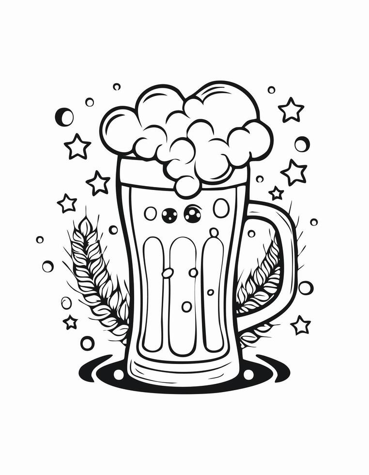Cute Beer Alcohol Drink Beverage Liquid Coloring Kid Book Page in Black and White. and Colored Samples vector