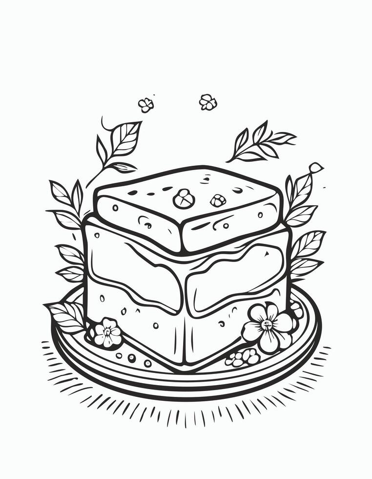 Cute Butter Dairy Food Eatery Meal Coloring Kid Page in Black and White. Monochrome and Colored Samples vector