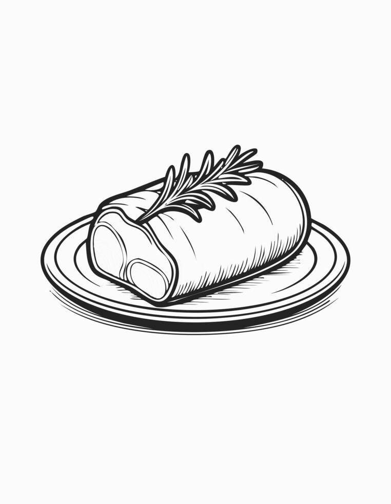 Cute Beef Pork Meat Food Eatery Meal Coloring Kid Page in Black and White. Monochrome and Colored Samples vector