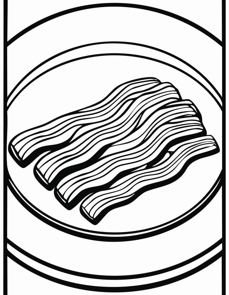 Cute Bacon Meat Food Eatery Meal Coloring Kid Book Page Black and White. Monochrome and Colored Samples vector