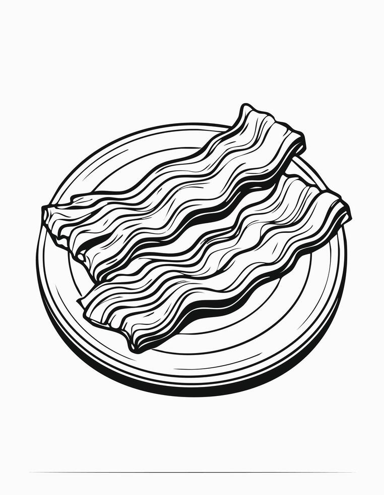 Cute Bacon Meat Food Eatery Meal Coloring Kid Book Page in Black and White. Monochrome and Samples vector