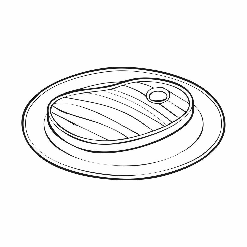 Steak Meat Beef Food Eatery Meal Coloring Kid Book Page Black and White. Monochrome and Colored Samples vector