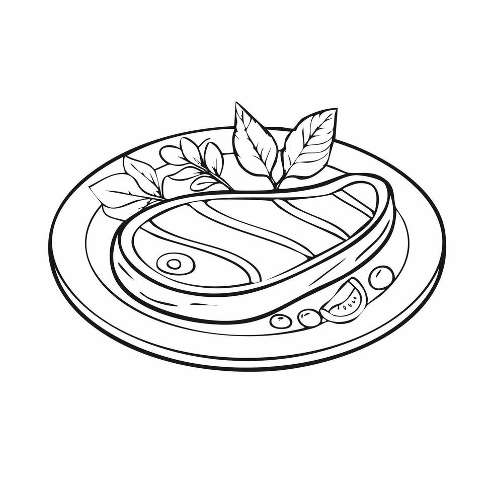 Steak Meat Beef Food Eatery Meal Coloring Kid Book Page in Black and White. and Colored Samples vector