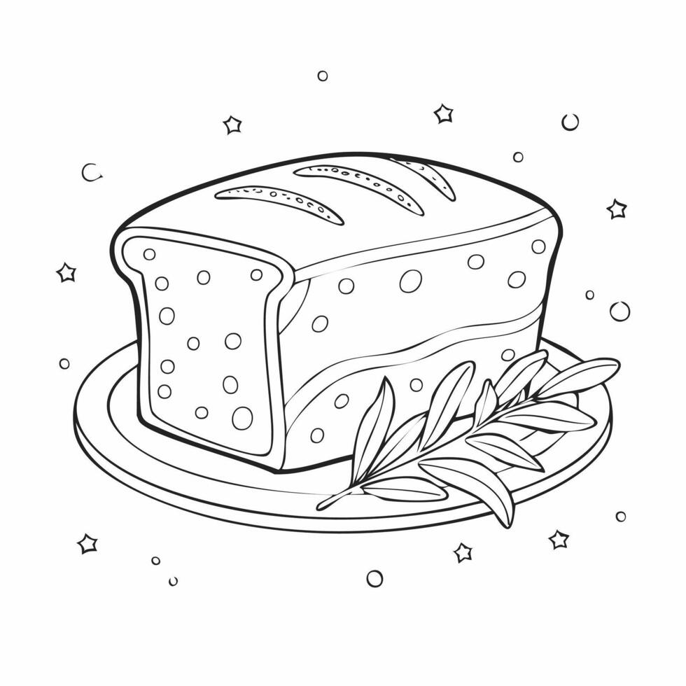 Bread Food Eatery Meal Coloring Kid Book in Black and White. Monochrome and Colored Samples vector
