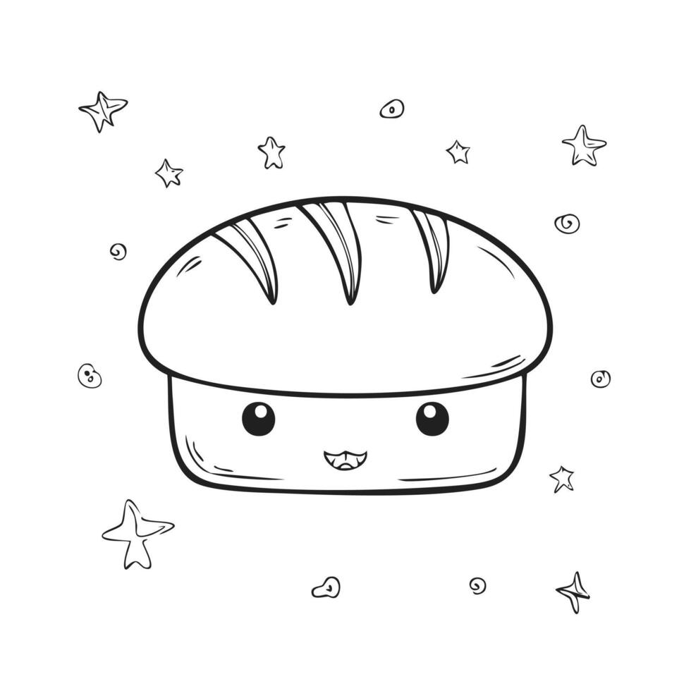 Bread Food Eatery Meal Coloring Kid Book Page in Black White. Monochrome and Colored Samples vector