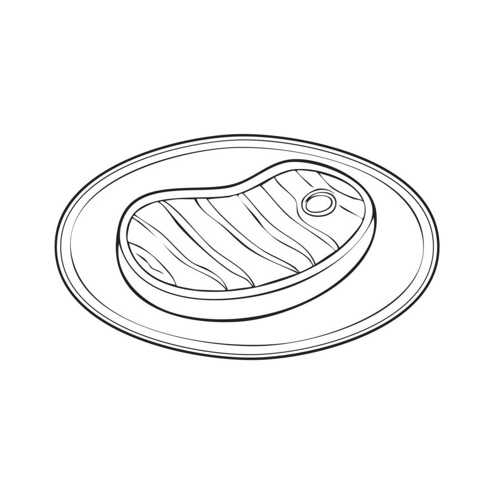 Steak Meat Beef Food Eatery Meal Coloring Kid Book Page in Black and White. Monochrome and Colored Samples vector