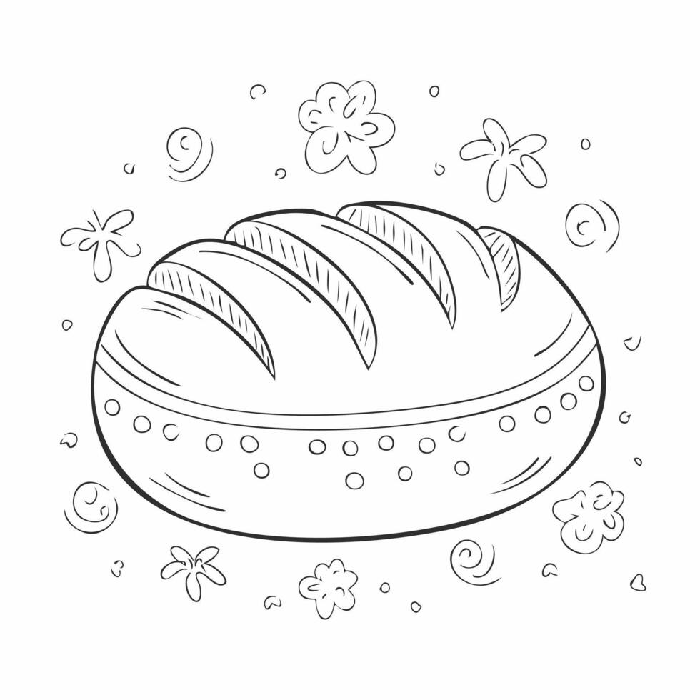 Bread Food Eatery Meal Coloring Kid Book Page in Black and White. Monochrome and Colored Samples vector