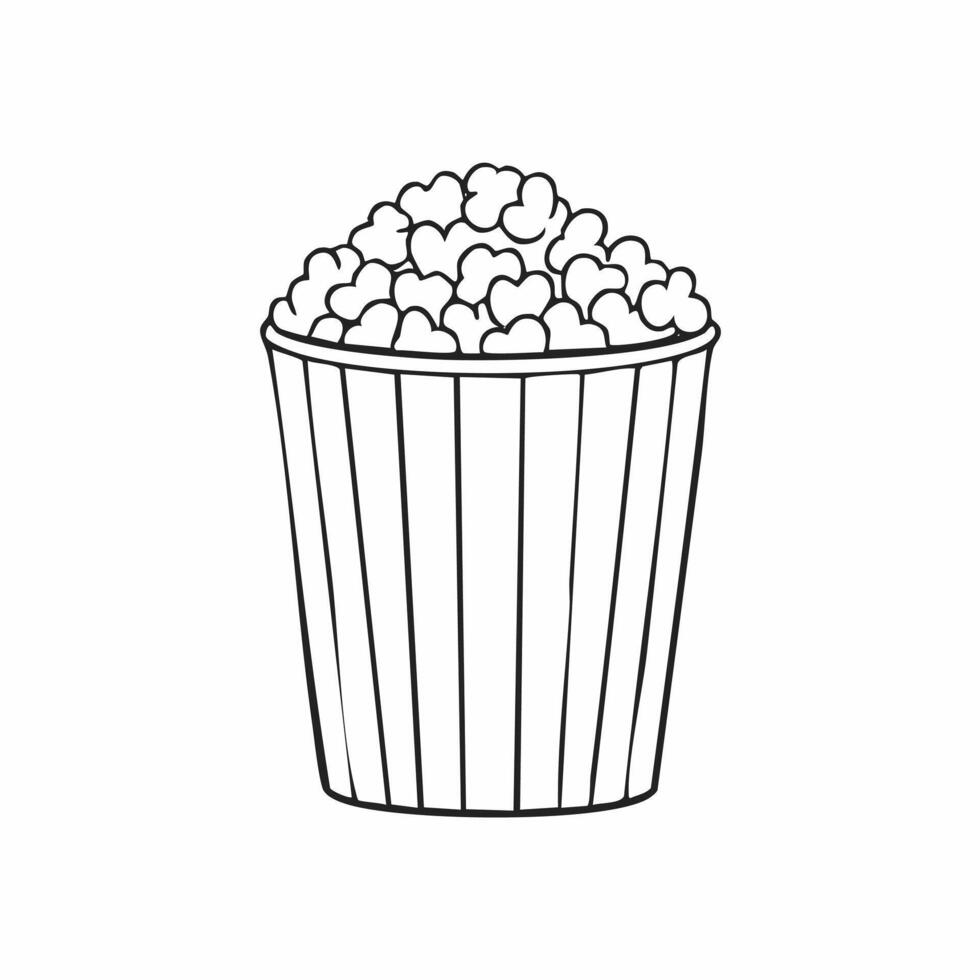 Popcorn Food Eatery Meal Coloring Kid Book in Black and White. Monochrome and Colored Samples vector