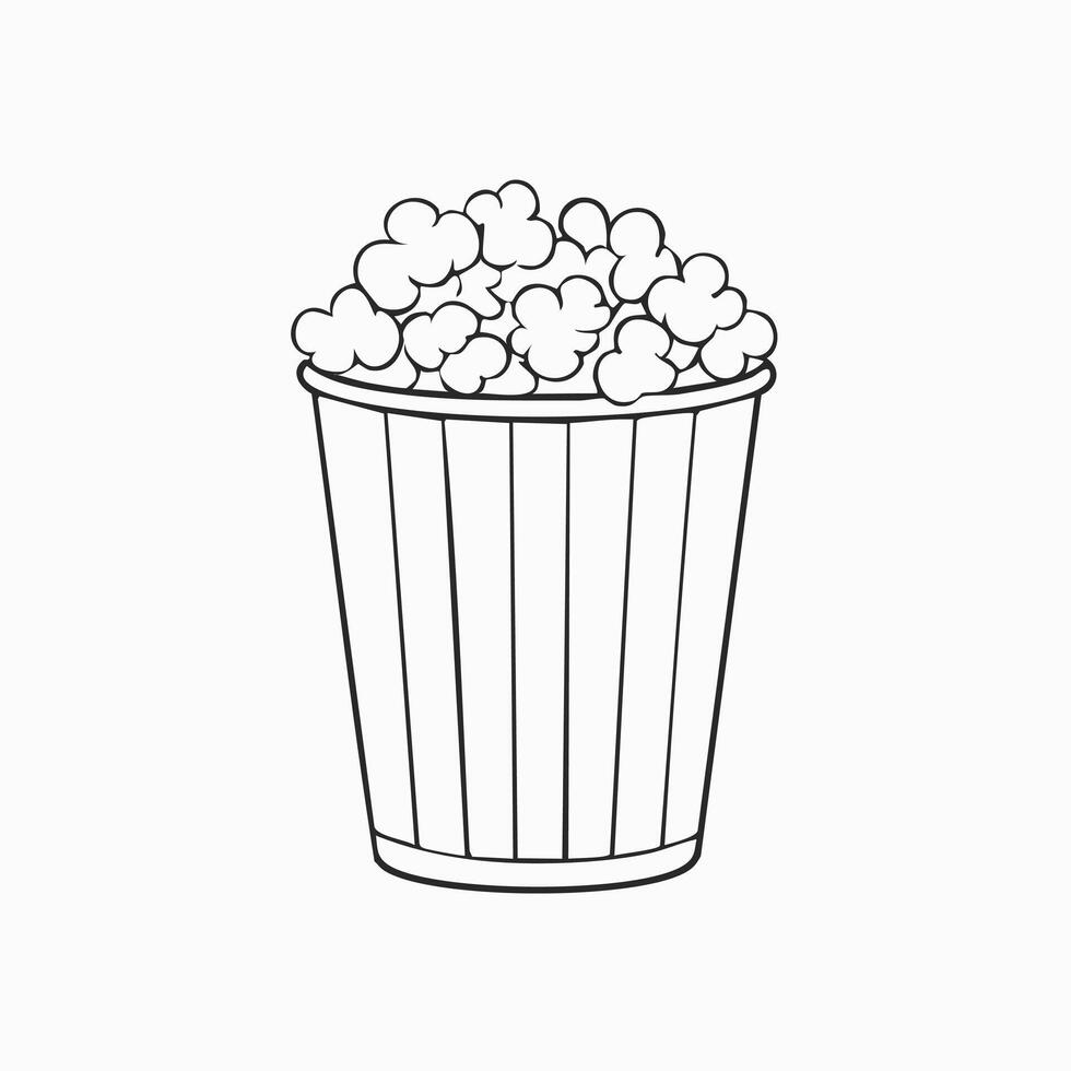 Popcorn Food Eatery Meal Coloring Kid Book Page in Black White. Monochrome and Colored Samples vector