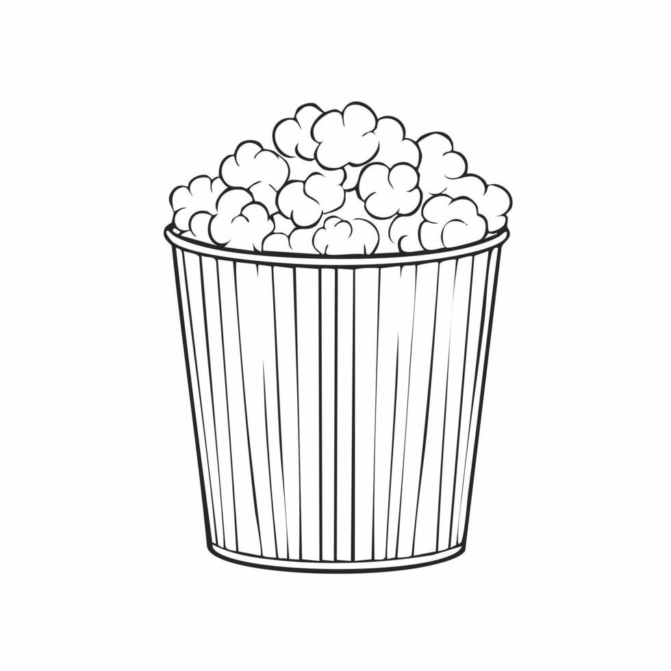 Popcorn Food Eatery Meal Coloring Kid Book Page in Black and White. and Colored Samples vector