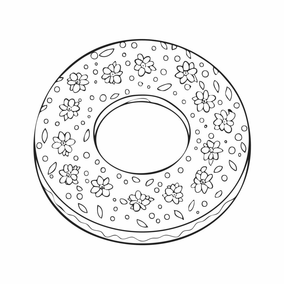 Bagel Donut Food Eatery Meal Coloring Kid Page in Black and White. Monochrome and Colored Samples vector