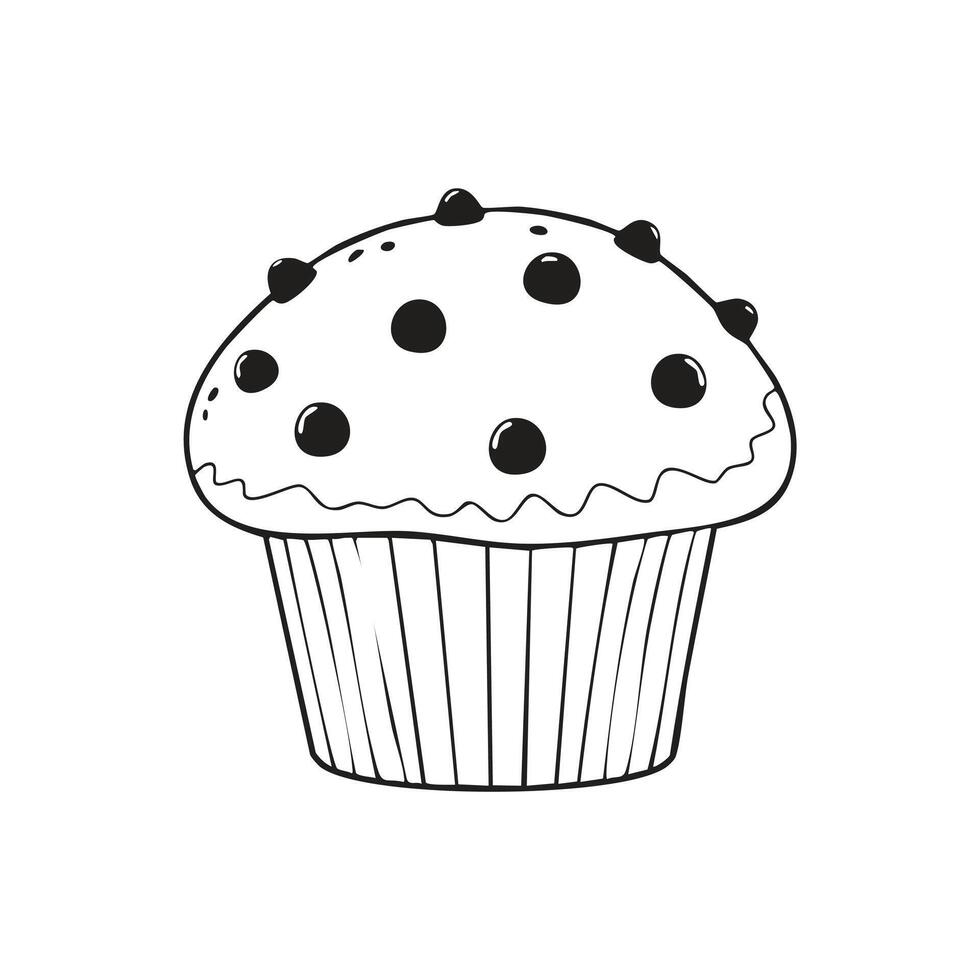 Muffin Food Eatery Meal Coloring Kid Book in Black and White. Monochrome and Colored Samples vector