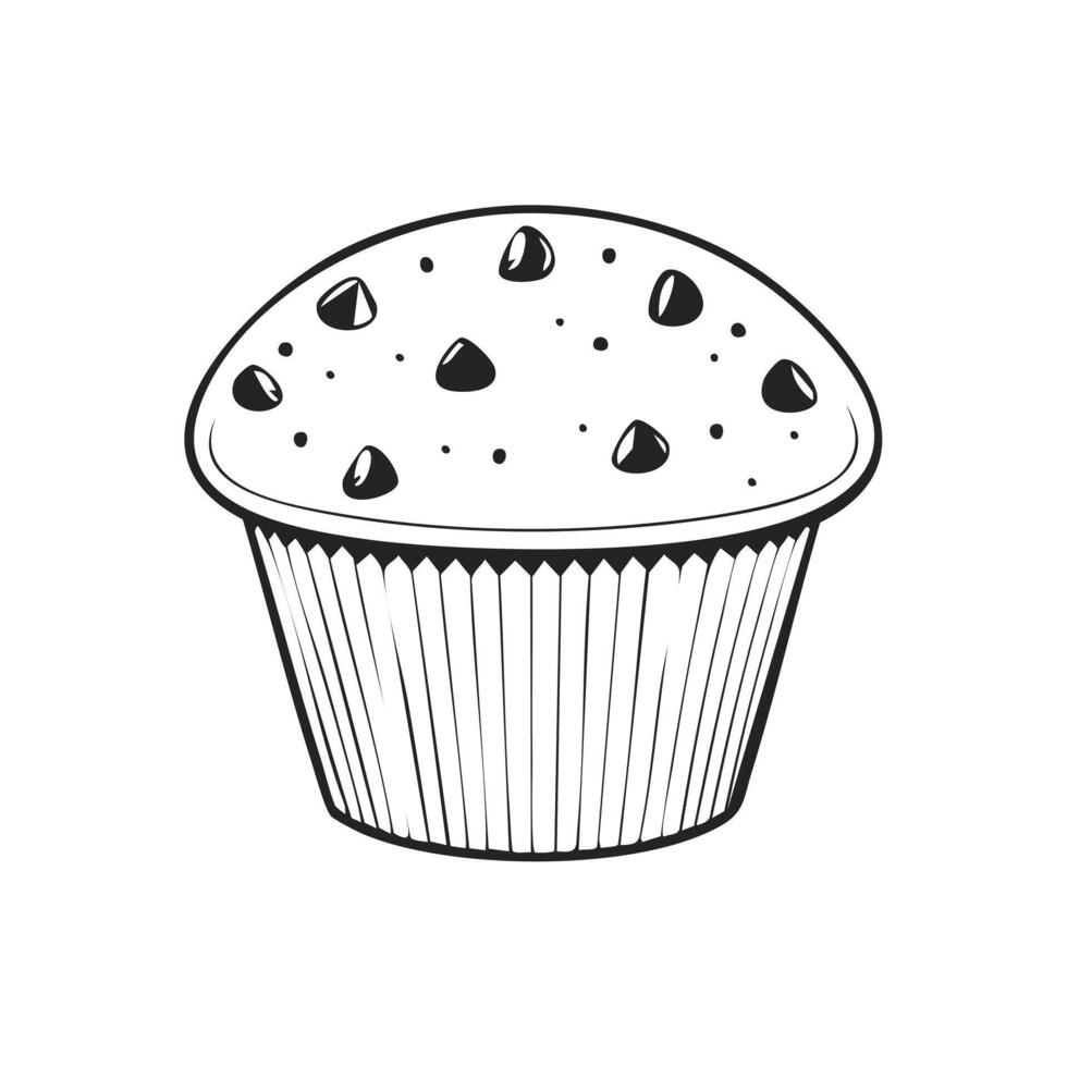 Muffin Food Eatery Meal Coloring Kid Book Page Black and White. Monochrome and Colored Samples vector