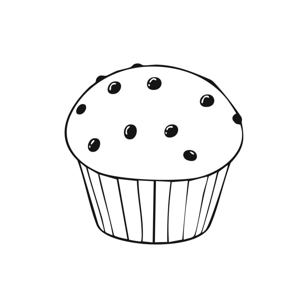 Muffin Food Eatery Meal Coloring Kid Book Page in Black and White. Monochrome and Samples vector
