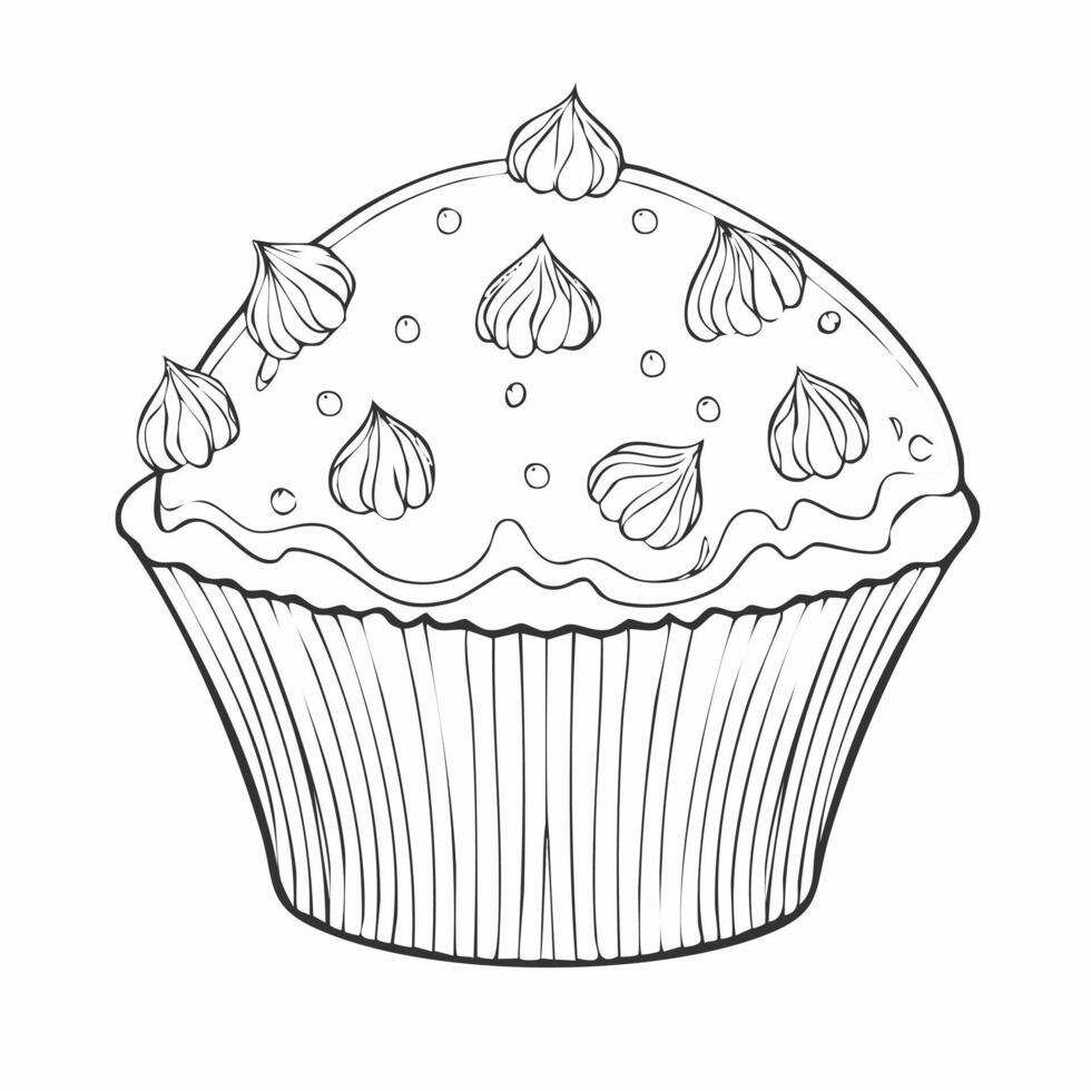 Muffin Food Eatery Meal Coloring Kid Book Page in Black and White. Monochrome Colored Samples vector