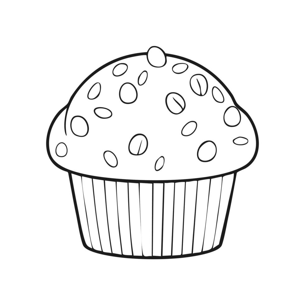 Muffin Food Eatery Meal Coloring Kid Book Page in Black and White. Monochrome and Colored vector