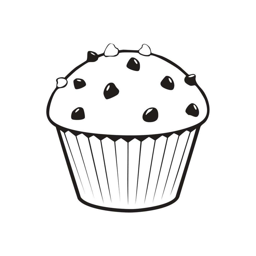 Muffin Food Eatery Meal Coloring Kid Book Page in Black and White. Monochrome and Colored Samples vector
