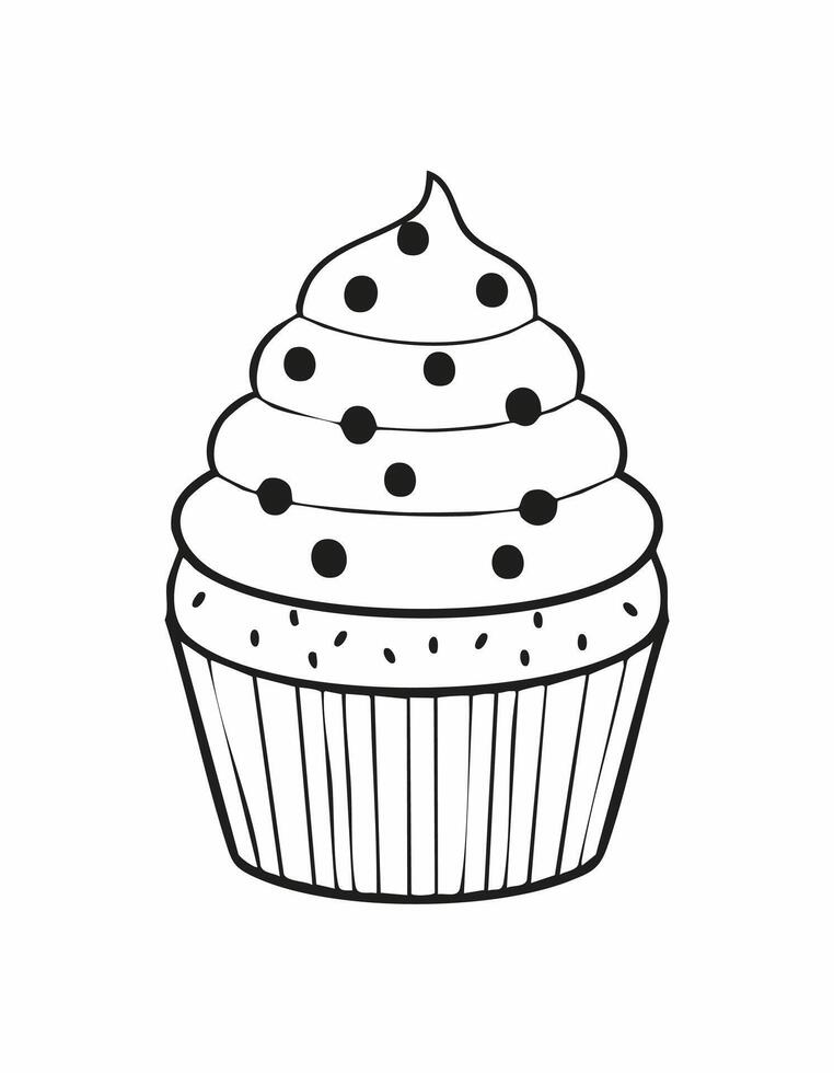 Cupcake Food Eatery Meal Coloring Kid Book Page in Black and White. Monochrome Colored Samples vector