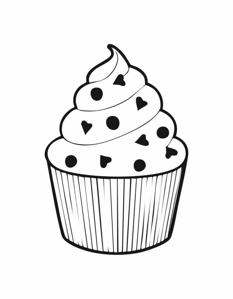 Cupcake Food Eatery Meal Coloring Kid Book Page Black and White. Monochrome and Colored Samples vector