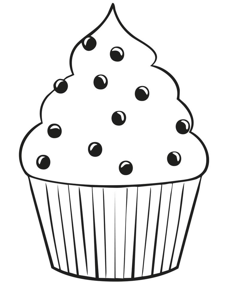 Cupcake Food Eatery Meal Coloring Kid Book Page in Black and White. Monochrome and Colored vector
