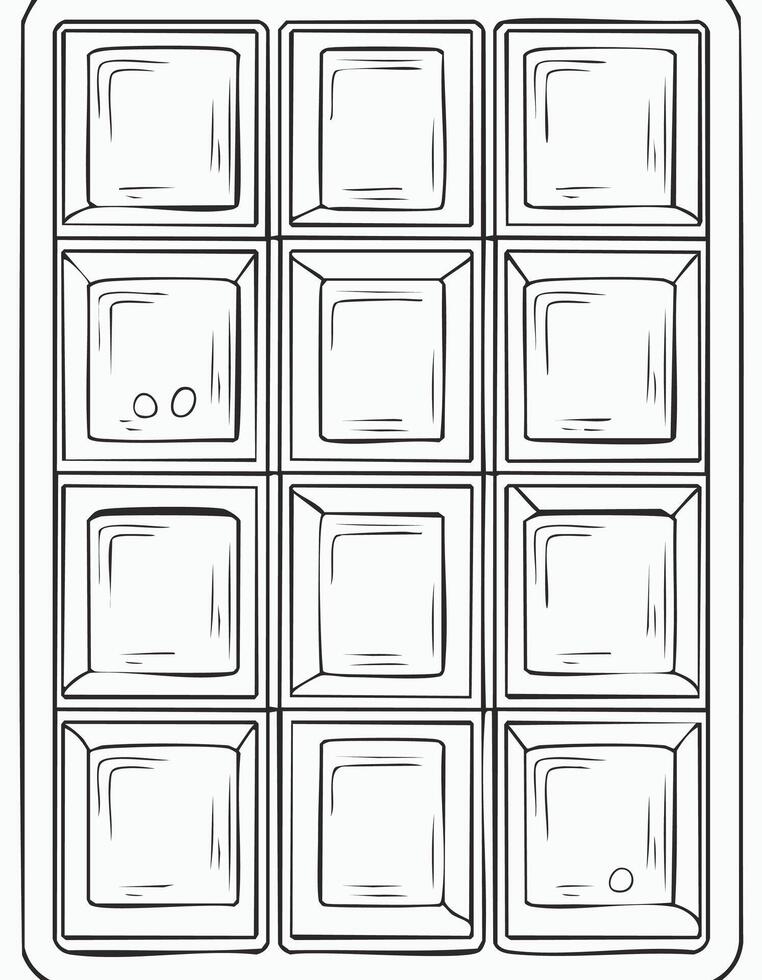 Chocolate Bar Food Eatery Meal Coloring Kid Book Page in Black and White. and Colored Samples vector