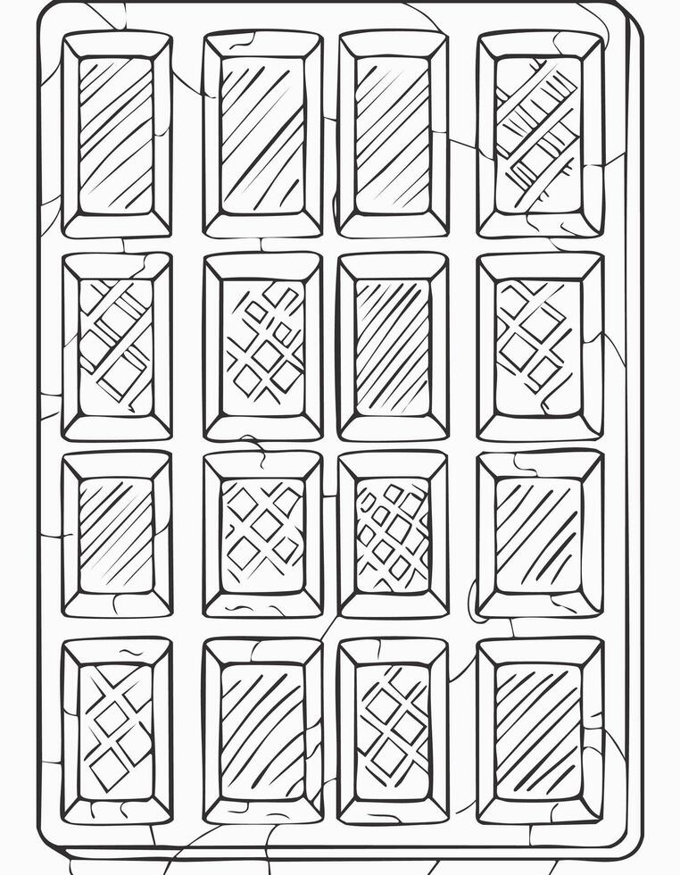 Chocolate Bar Food Eatery Meal Coloring Kid Book Page in Black White. Monochrome and Colored Samples vector