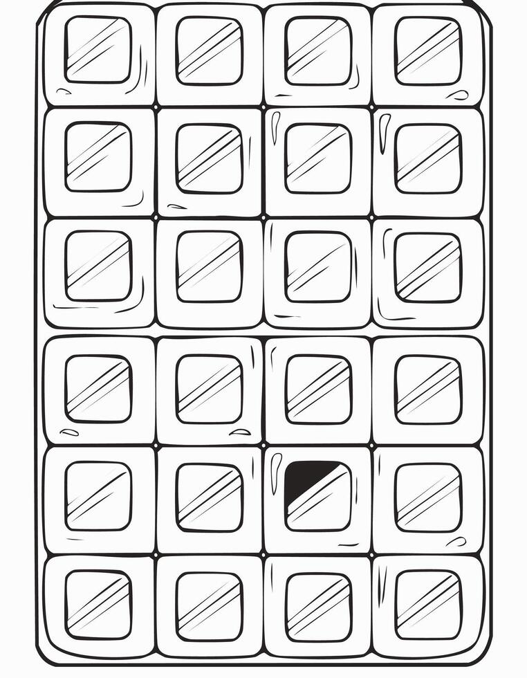 Chocolate Bar Food Eatery Meal Coloring Kid Book Page in Black and White. Monochrome and Colored vector
