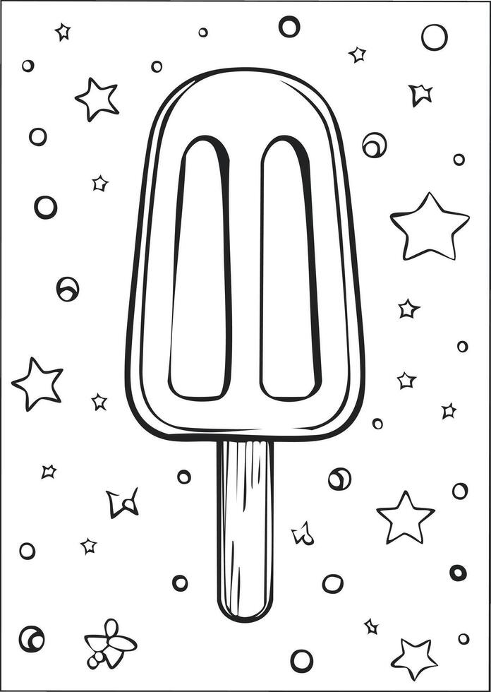 Popsicle Ice Cream Food Eatery Meal Coloring Kid Book Page in Black and White. Monochrome Colored Samples vector