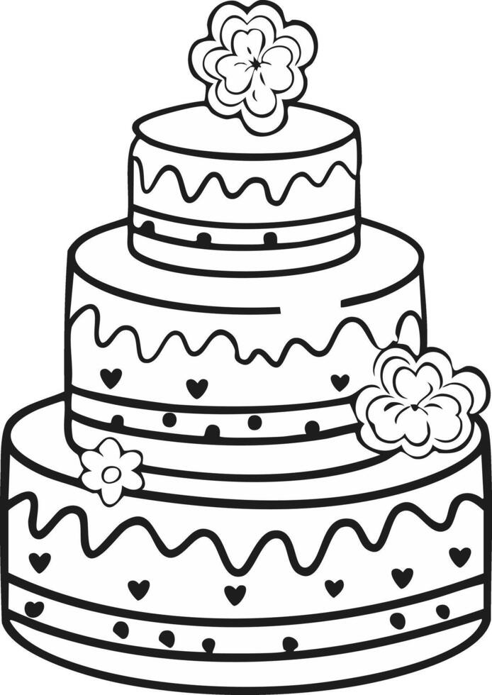 Cake Food Eatery Meal Coloring Kid Book Page in Black White. Monochrome and Colored Samples vector